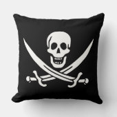 ホワイト、海賊フラッグCalico Jack、スカル&カトラス クッション (正面)