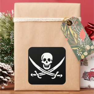 ホワイト、海賊フラッグCalico Jack、スカル&カトラス スクエアシール