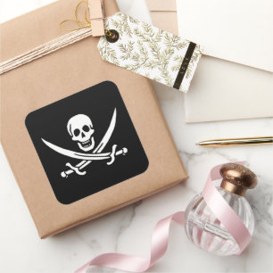 ホワイト、海賊フラッグCalico Jack、スカル&カトラス スクエアシール