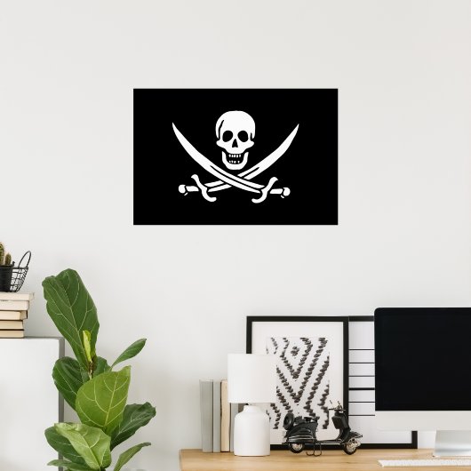 ホワイト、海賊フラッグCalico Jack、スカル&カトラス ポスター (ホームオフィス)