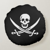 ホワイト、海賊フラッグCalico Jack、スカル&カトラス ラウンドクッション (裏面)