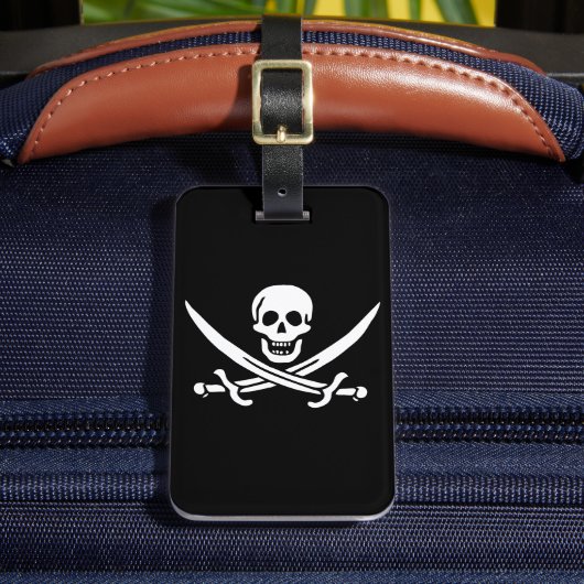 ホワイト、海賊フラッグCalico Jack、スカル&カトラス ラゲッジタグ (正面インサイチュ2)