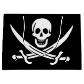 ホワイト、海賊フラッグCalico Jack、スカル&カトラス ラージペーパーバッグ (正面)