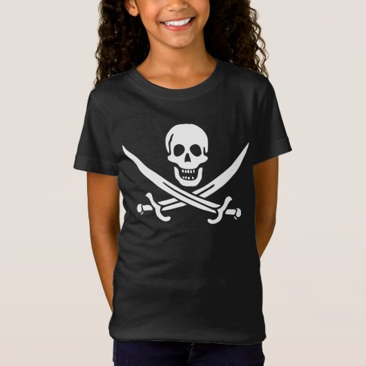 ホワイト、海賊フラッグCalico Jack、スカル&カトラス Tシャツ (正面)