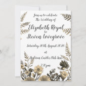 ホワイト&澄んシンプルライトゴールデンフローラ結婚ズ 招待状 (正面)