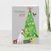 ホワイト（犬）スタッフォードテリアアンドホリデーツリー シーズンカード (正面)