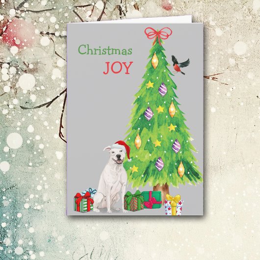 ホワイト（犬）スタッフォードテリアアンドホリデーツリー シーズンカード