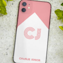 ホワイト&赤面ピンクスタイリッシュモノグラムの