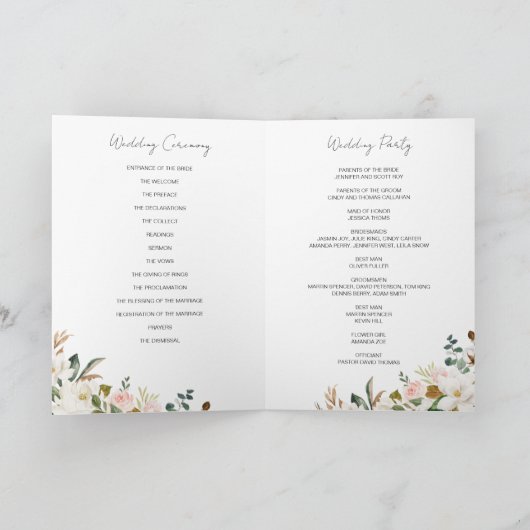 ホワイト&赤面ピンクマグノリアフローラ結婚ズフォールディング プログラム (内部)