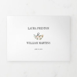 ホワイト&赤面ピンクマグノリアブロッ結婚サムズフォト 三つ折り招待状