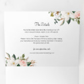 ホワイト&赤面ピンクマグノリアブロッ結婚サムズフォト 三つ折り招待状 (内部最初)