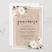 ホワイト&赤面フラワーズウォーター色キンセアニェラパーティー 招待状 (正面/裏面)