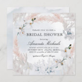 ホワイト&赤面フローラビーチブルーブライダルシャワー 招待状 (正面/裏面)