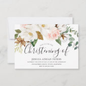 ホワイト&赤面フローラベビーガール《キリスト教》洗礼式や命名式バプテスマ 招待状 (正面)