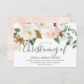 ホワイト&赤面フローラベビーガール《キリスト教》洗礼式や命名式バプテスマ 招待状 (正面/裏面)
