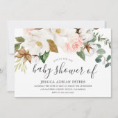 ホワイト&赤面フローラ男の子または女の子ベビーシャワー 招待状 (正面)