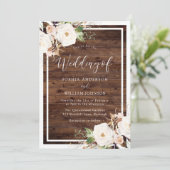 ホワイト&赤面フ素朴ァラーズ結婚ウッド 招待状 (スタンド正面)