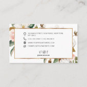 ホワイト&赤面マグノリアフローラ金ゴールドグリッターフレーム 名刺 (裏面)