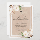 ホワイト&赤面花水色確認インビ 招待状 (正面/裏面)