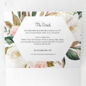 ホワイト&赤面·ピンク·マグノリア·フローラズ結婚·フォト 三つ折り招待状 (内部最初)