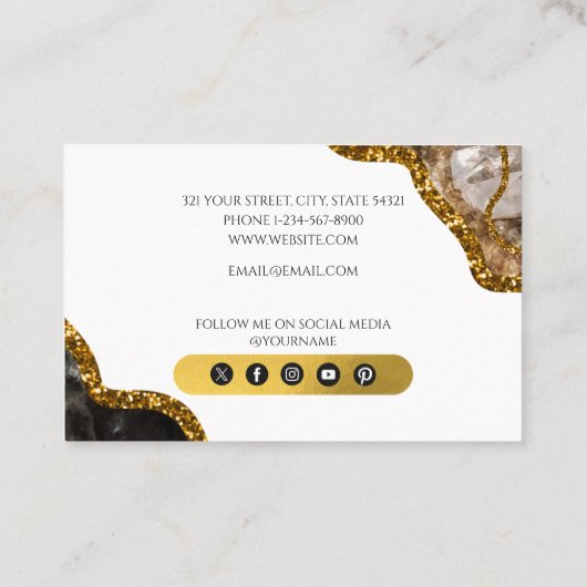 ホワイト&金ゴールドアゲートゲードグリッターモノグラムマーブル 名刺 (裏面)