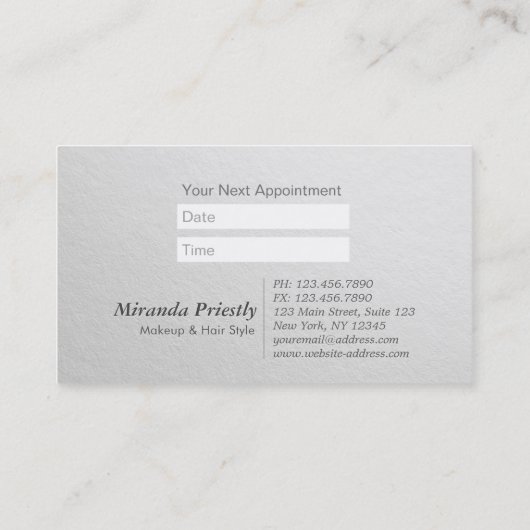 ホワイト&金ゴールドエンボス文字美容師アポイントメント 予約カード (裏面)