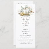 ホワイト&金ゴールドカボチャ秋の結婚式プログラム プログラム (正面/裏面)