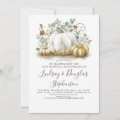 ホワイト&金ゴールドカボチャ秋の結婚式記念日 招待状 (正面)