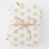 ホワイト&金ゴールドキャンディストライプケイン水玉模様 ラッピングペーパーシート (インサイチュ)