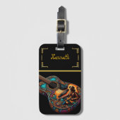 ホワイト&金ゴールドギターウエスタンビベス ラゲッジタグ (正面縦)