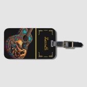 ホワイト&金ゴールドギターウエスタンビベス ラゲッジタグ (正面横)