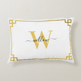 ホワイト&金ゴールドギリシャ鍵 モノグラムの アクセントクッション