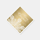ホワイト&金ゴールドクリスマススノーフレーク スタンダードカクテルナプキン (角)