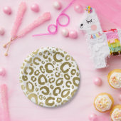 ホワイト&金ゴールドグラムヒョウ印刷パーティー ペーパープレート (パーティー)