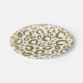 ホワイト&金ゴールドグラムヒョウ印刷パーティー ペーパープレート (アングル)