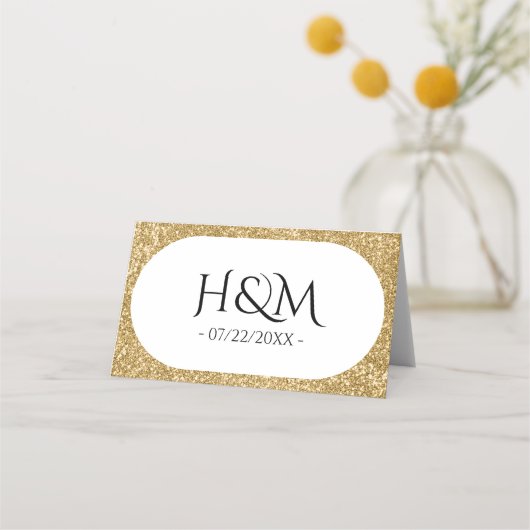 ホワイト&金ゴールドグリッターオーバルウェディングレセプション プレイスカード (裏面)