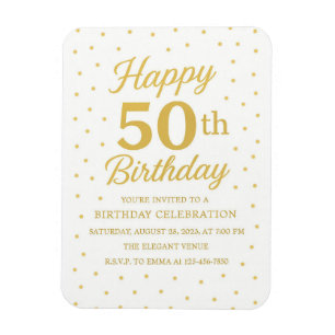 ホワイト&金ゴールドグリッターサプライズ50誕生日 マグネット