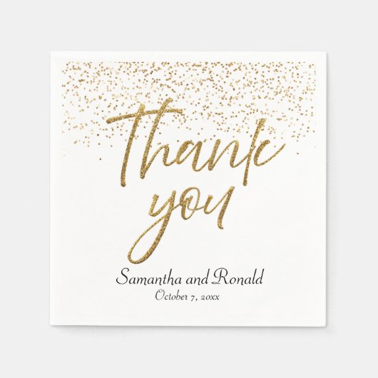 ホワイト&金ゴールドグリッターサンキュー結婚ズ スタンダードカクテルナプキン (正面)