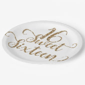 ホワイト&金ゴールドグリッタースウィート16バースデーパーティー ペーパープレート (アングル)