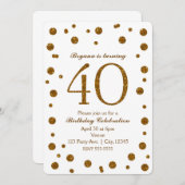 ホワイト&金ゴールドグリッタードット40th 40誕生日パーティー 招待状 (正面/裏面)