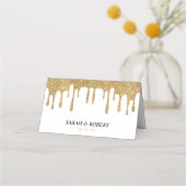 ホワイト&金ゴールドグリッタードリップウェディングレセプション プレイスカード (裏面)