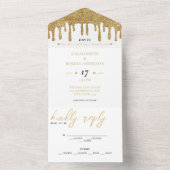 ホワイト&金ゴールドグリッタードリッ結婚プの オールインワン招待状 (内側)
