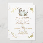 ホワイト&金ゴールドグリッターパンプキンスウィート16パーティー 招待状 (正面/裏面)