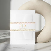 ホワイト&金ゴールドグリッターモノグラムイニシャル結婚ズ 招待状ベリーバンド