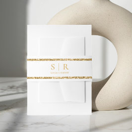 ホワイト&金ゴールドグリッターモノグラムイニシャル結婚ズ 招待状ベリーバンド