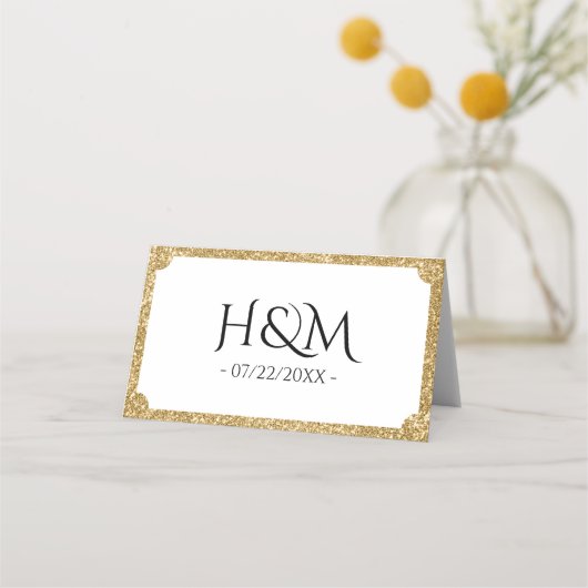 ホワイト&金ゴールドグリッター凹型ウェディングレセプション プレイスカード (裏面)