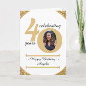 ホワイト&金ゴールドグリッター40歳40歳 サンキューカード (正面)