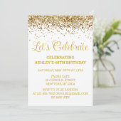 ホワイト&金ゴールドグリッター40th Birthday Let 祝 Let  招待状 (スタンド正面)