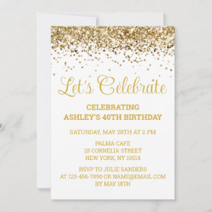 ホワイト&金ゴールドグリッター40th Birthday Let 祝 Let 招待状