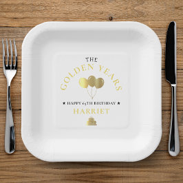 ホワイト&金ゴールドゴールデンイヤーズ65誕生日 ペーパープレート
